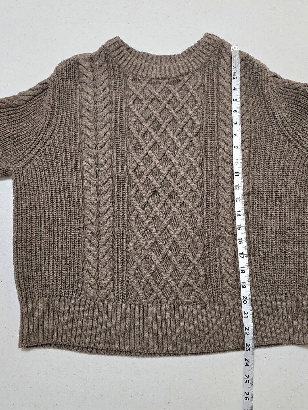Pact Organic Cotton Cable Knit Crew Sweater Tan Women's Large Fishermen Coastal - Picture 5 of 9